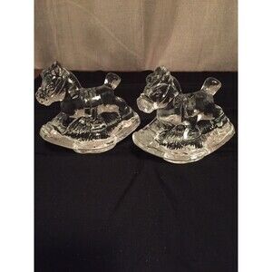 Vintage Pair of Biedermann Rocking Horse Candlestick Holders Clear Glass